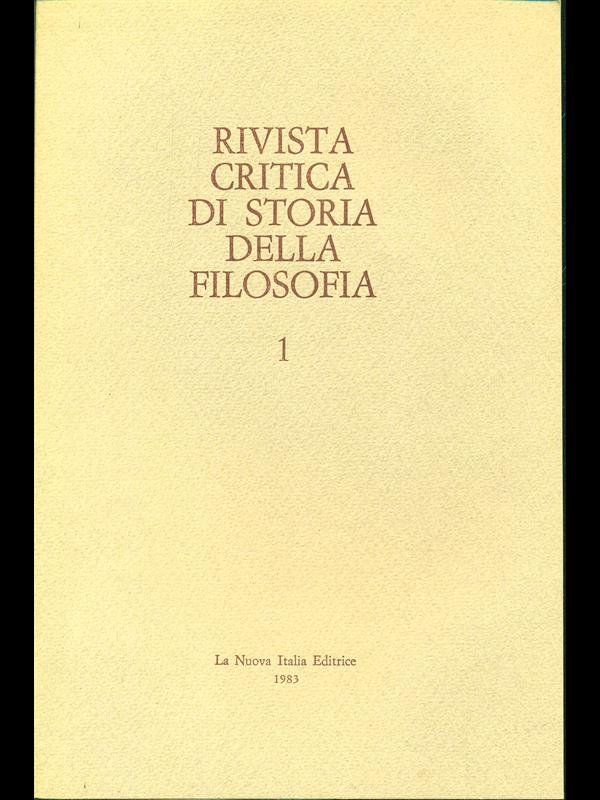 Rivista critica di storia della filosofia 1 - 1983