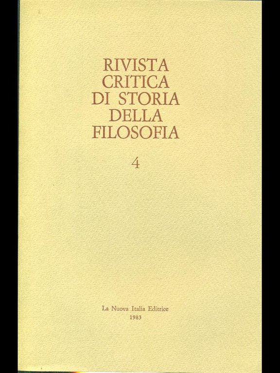 Rivista critica di storia della filosofia 4 - 1983