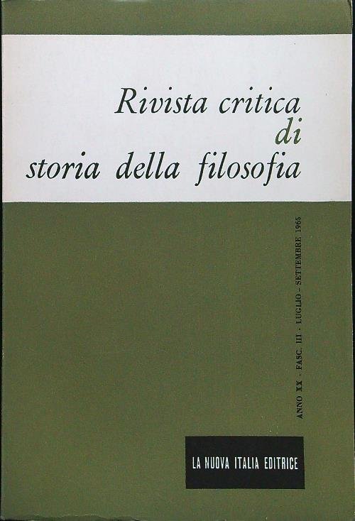 Rivista critica di storia della filosofia anno XX fasc III …