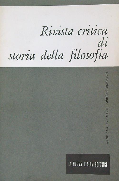 Rivista critica di storia della filosofia Anno XXXIII/Fasc II