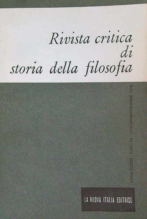 Rivista critica di storia della filosofia Anno XXXIII/Fasc III