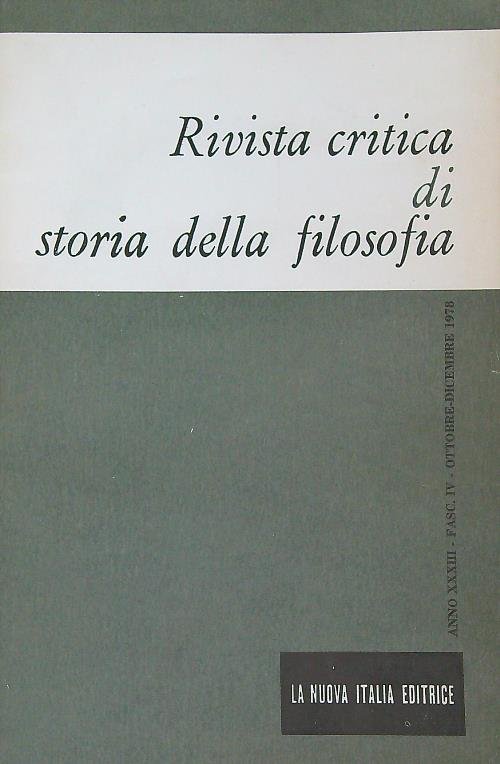 Rivista critica di storia della filosofia Anno XXXIII/Fasc IV