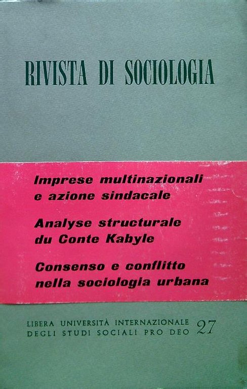 Rivista di Sociologia 27 - Anno XII Maggio Agosto 1974 … | Immagine Gallery 2