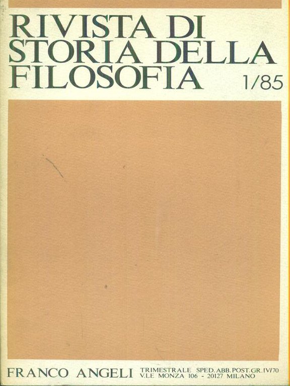 Rivista di storia della filosofia 1/85