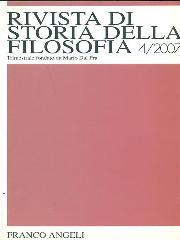 Rivista di storia della filosofia 4/2007