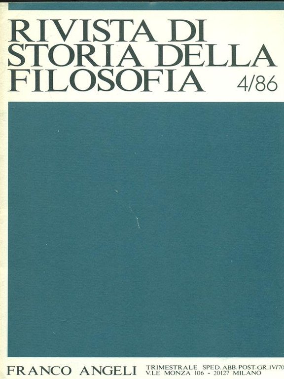 Rivista di storia della filosofia 4/86