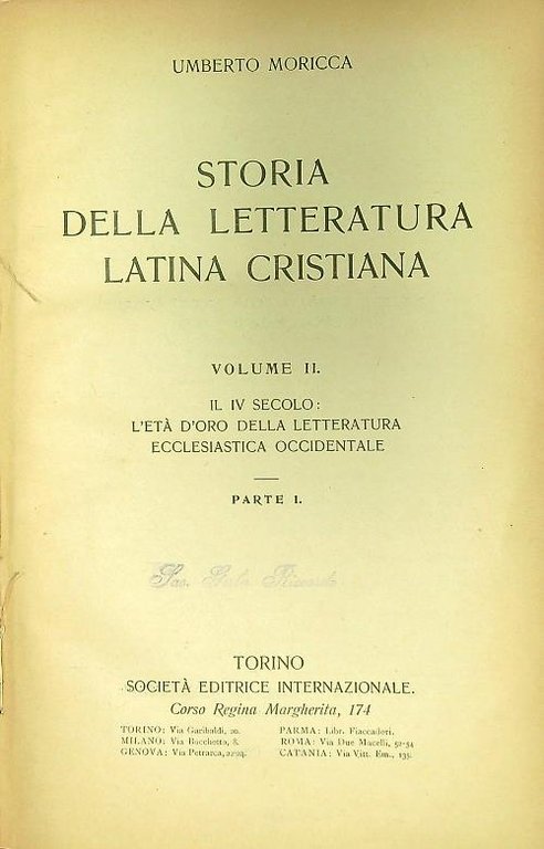 Storia della Letteratura Latina Cristiana vol. II parte I