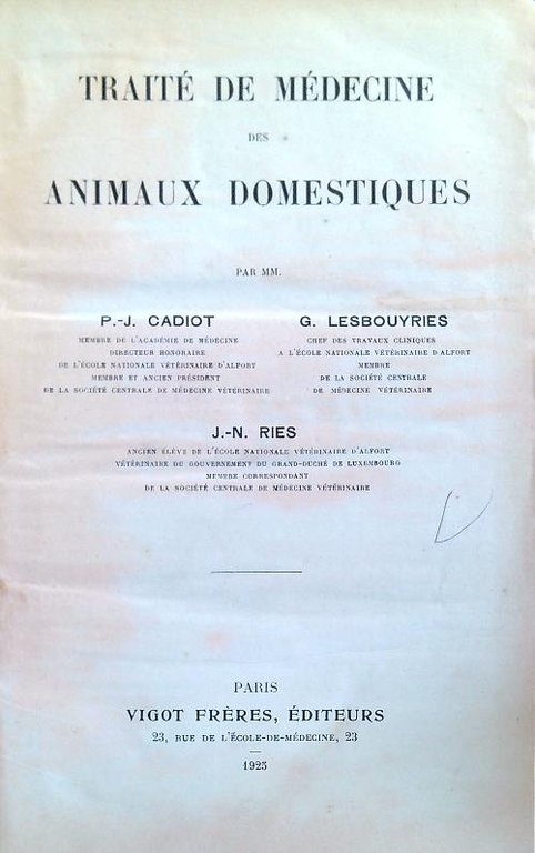 Traite' de medecine des animaux domestiques