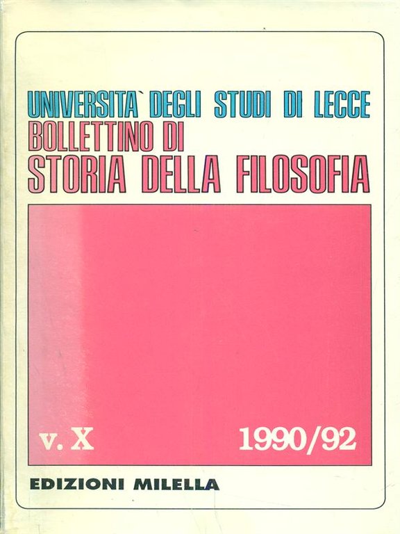 Universita degli studi di lecce bollettino di storia della filosofia - vol X -  1990/92