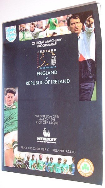 Official Matchday Programme: England v Republic of Ireland, 1992 European …