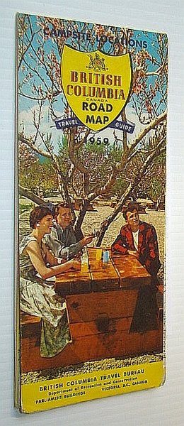 British Columbia 1959 Road Map/Travel Guide with Campsite Locations
