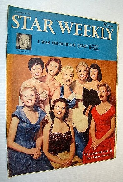 (Toronto) Star Weekly, January 4 1958 - Gorgeous Cover Photo Includes Gloria Lambert, Peggi Loder, Juliette, Sylvia Murphy, Joyce Hahn, Corinee Conley, Joan Fairfax and Joyce Sullivan
