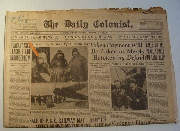 The Daily Colonist, Sunday May 13, 1934, Victoria, British Columbia …