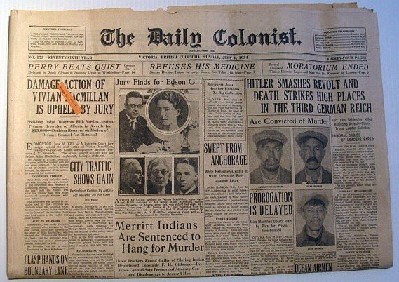 The Daily Colonist, Sunday July 1, 1934, Victoria, British Columbia …