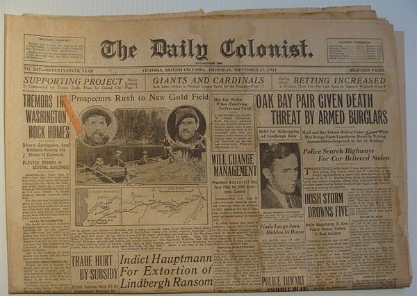 The Daily Colonist, Thursday September 27, 1934, Victoria, British Columbia …
