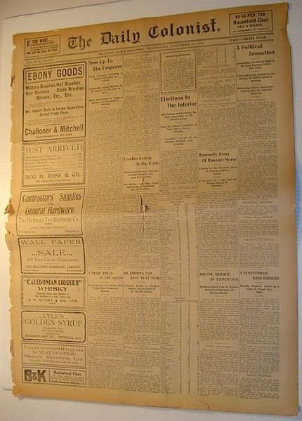 The (Victoria, British Columbia) Daily Colonist Newspaper: Wednesday, November 23rd, …
