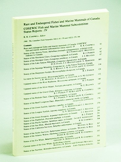 Rare and Engangered Fishes and Marine Mammals of Canada: COSEWIC …