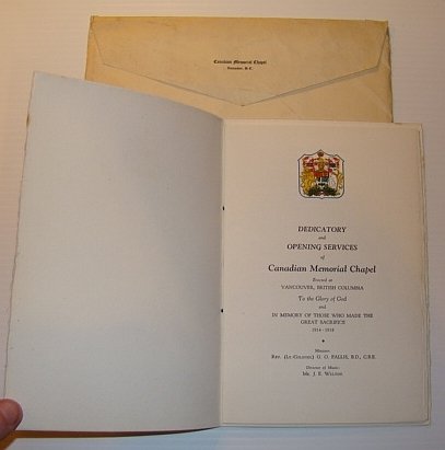 Official Program for Dedicatory and Opening Services of Canadian Memorial …