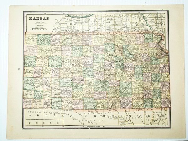 1889 Color Map of the State of Kansas