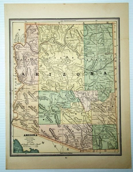 1889 Color Map of the State of Arizona