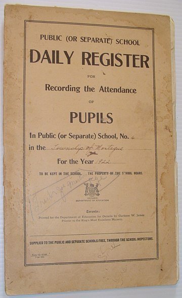 Public (Or Separate) School Daily Register for Recording the Attendance …