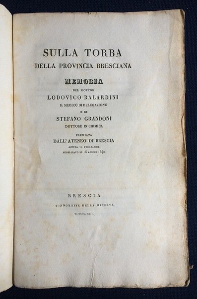 SULLA TORBA DELLA PROVINCIA BRESCIANA. MEMORIA.