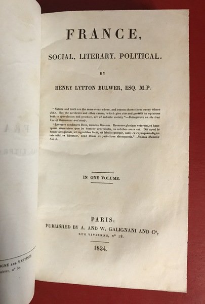FRANCE, SOCIAL, LITERARY, POLITICAL. IN ONE VOLUME.