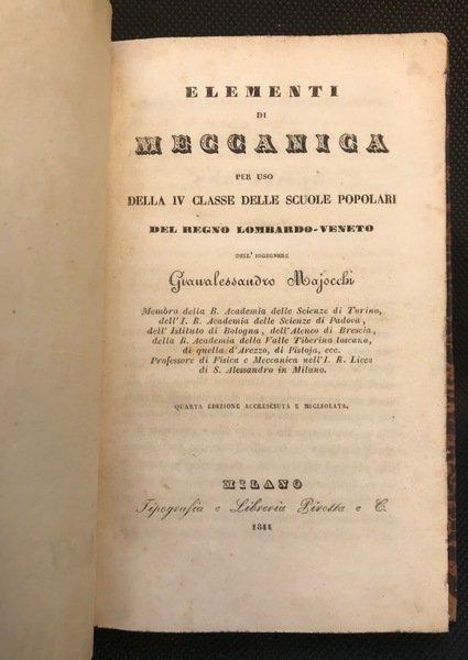 ELEMENTI DI MECCANICA per uso della IV classe delle scuole …