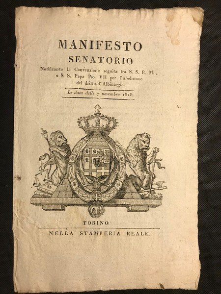 [albinaggio] MANIFESTO SENATORIO Notificante la Convenzione seguita tra S.S.R.M. Il …