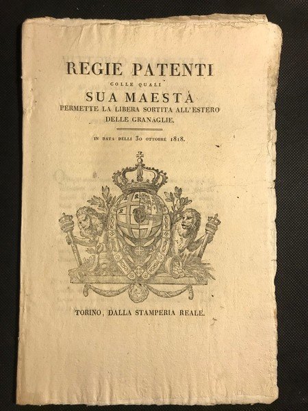 [grano] REGIE PATENTI COLLE QUALI SUA MAESTÀ PERMETTE LA LIBERA …