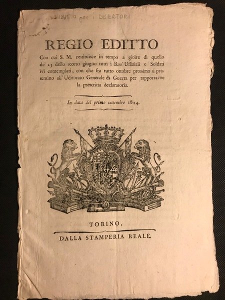 [disertori, indulto] REGIO EDITTO Con cui S.M. Restituisce in tempo …