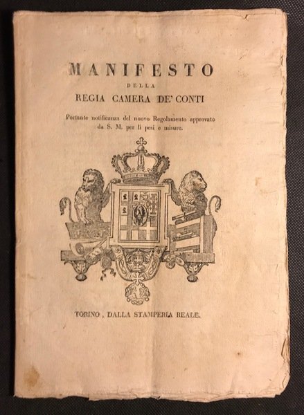 [pesi e misure] MANIFESTO DELLA REGIA CAMERA DE' CONTI Portante …