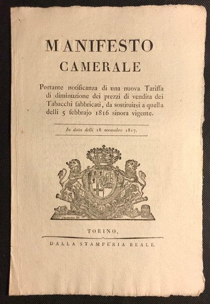 [tabacco] MANIFESTO CAMERALE Portante notificanza di una nuova Tariffa di …
