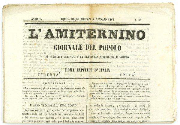 L'AMITERNINO GIORNALE DEL POPOLO. ROMA CAPITALE D'ITALIA. LIBERTÀ. UNITÀ. ANNO …