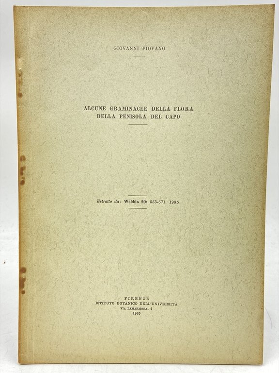 ALCUEN GRAMINACEE DELLA FLORA DELLA PENISOLA DEL CAPO. (Estratto da: Webbia 20 1965).