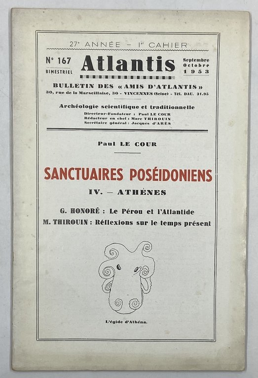 ATLANTIS. Revue illustrée d’archéologie scientifique et traditionnelle. N° 167 Septembre Octobre 1953. SANCTUAIRES POSÉIDONIENS IV - ATHÈNES.