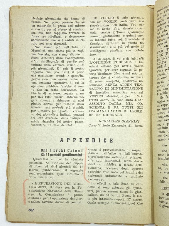 AUTODIFESA DI GUGLIELMO GIANNINI DIRETTORE DELL’UOMO QUALUNQUE.