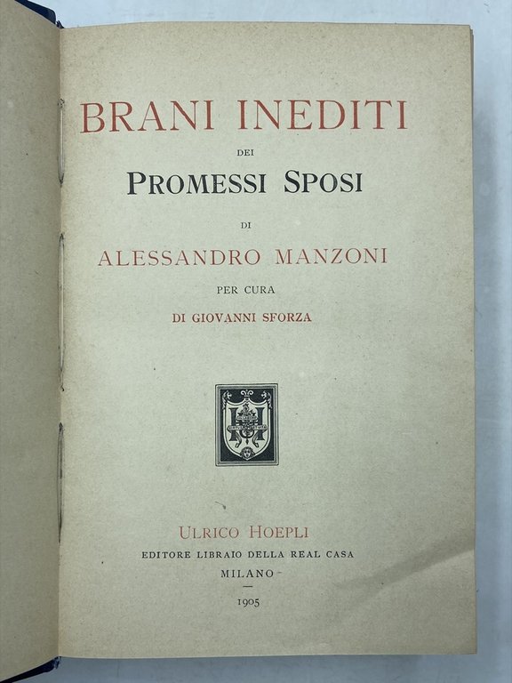 BRANI INEDITI DEI PROMESSI SPOSI DI ALESSANDRO MANZONI PER CURA …