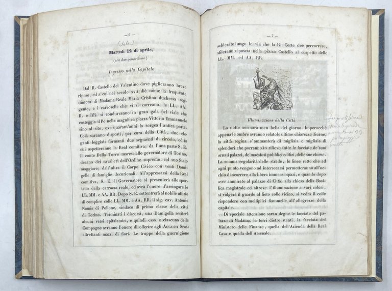 DESCRIZIONE DELLE FESTE TORINESI NELL'APRILE 1842 DEL CAVALIERE LUIGI CIBRARIO. …