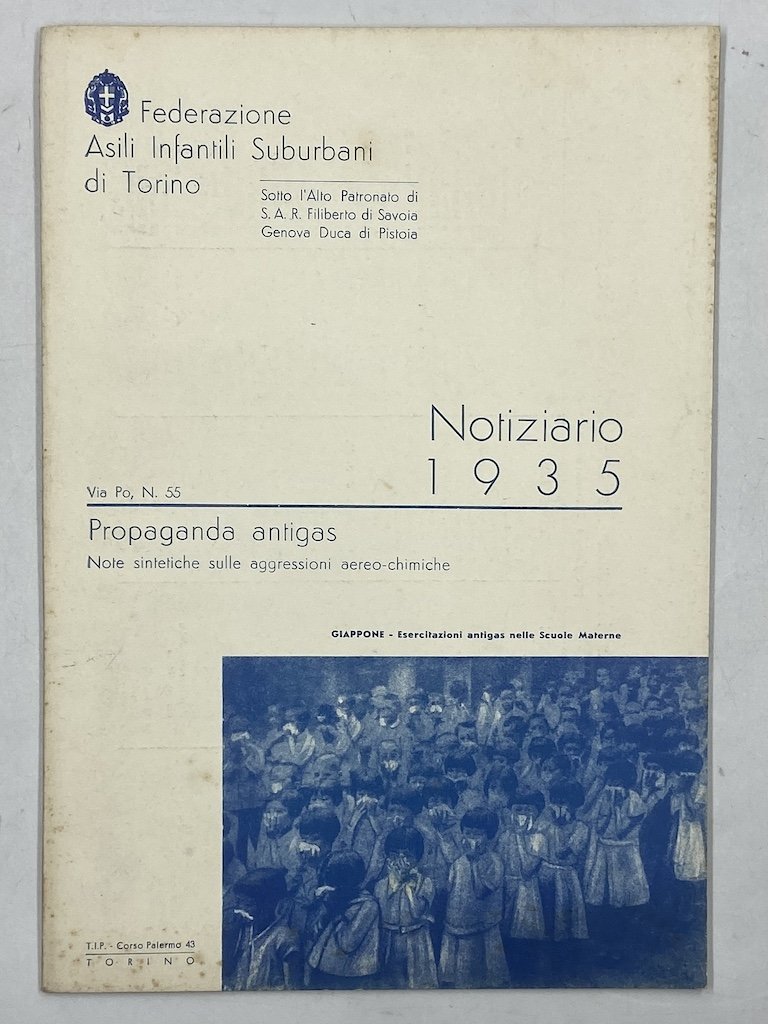 Federazione Asili Infantili Suburbani di Torino. Notiziario 1935. Propaganda Antigas …