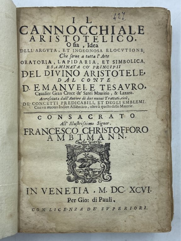 IL CANNOCCHIALE ARISTOTELICO, O SIA, IDEA DELL’ARGUTA, ET INGEGNOSA ELOCUTIONE …