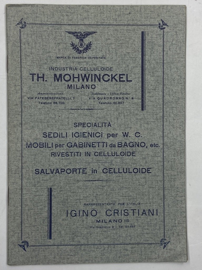 INDUSTRIA CELLULOIDE TH. MOHWINCKEL MILANO. SPECIALITÀ SEDILI IGIENICI PER W. …