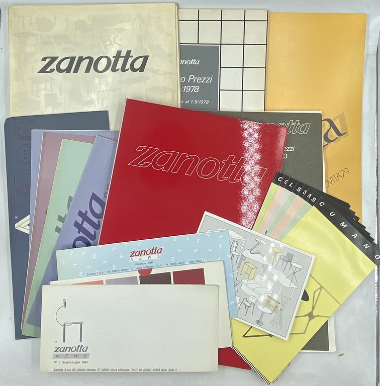 Insieme di catologhi, listini e materiale promozionale dei mobili e oggetti di design dell’azienda Zanotta, 1978-1984.
