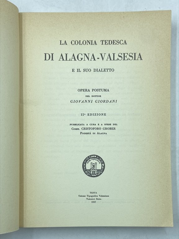 LA COLONIA TEDESCA DI ALAGNA-VALSESIA E IL SUO DIALETTO. Opera … | Immagine Gallery 2