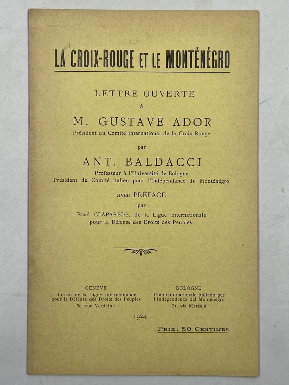 LA CROIX-ROUGE ET LE MONTENEGRO. LETTRE OUVERTE A à M. …