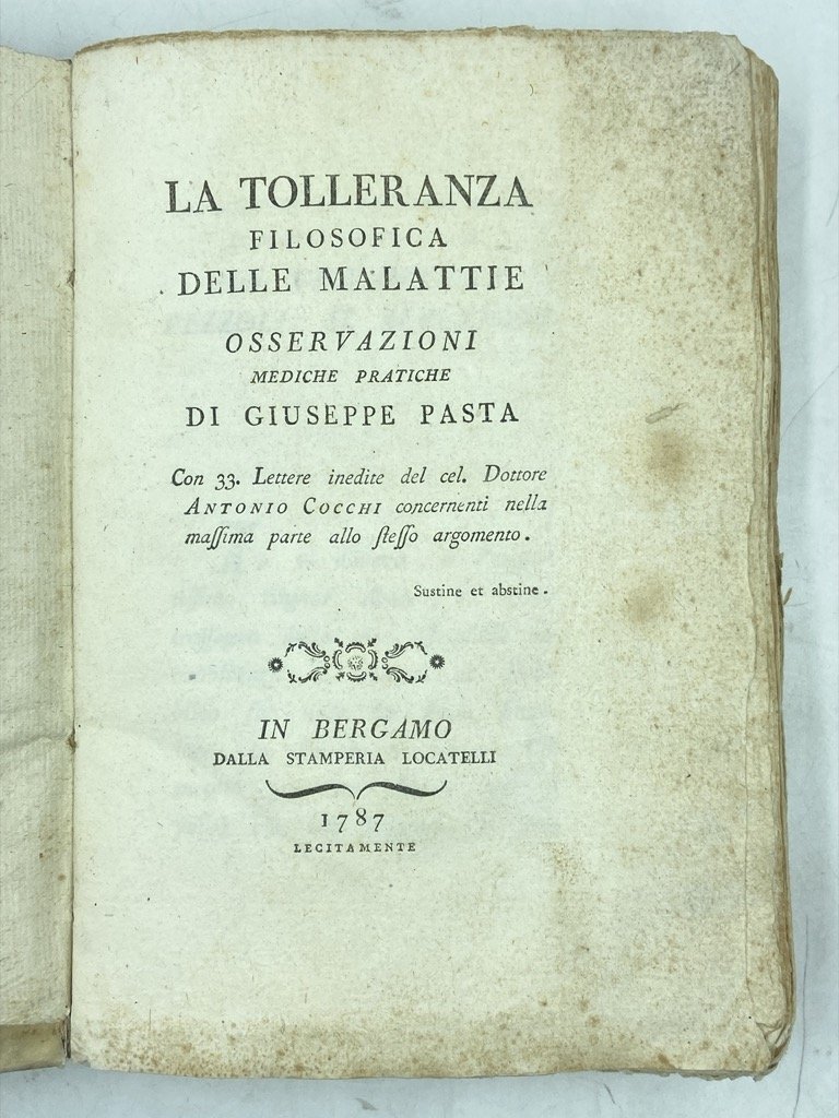 LA TOLLERANZA FILOSOFICA DELLE MALATTIE. OSSERVAZIONI MEDICHE PRATICHE DI GIUSEPPE … | Immagine principale