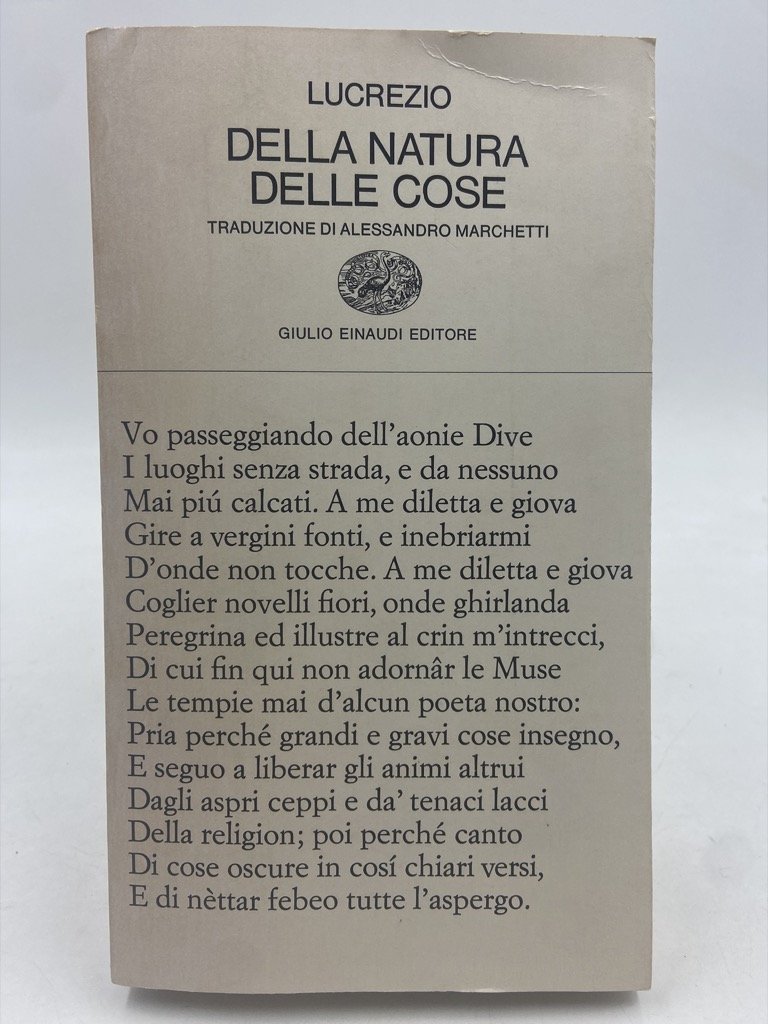 LUCREZIO. DELLA NATURA DELLE COSE. Traduzione di Alessandro Marchetti.