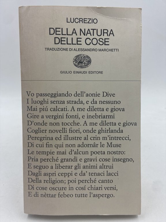 LUCREZIO. DELLA NATURA DELLE COSE. Traduzione di Alessandro Marchetti.