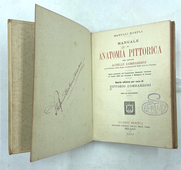 MANUALI HOEPLI: MANUALE DI ANATOMIA PITTORICA DEL DOTTOR ACHILLE LOMBARDINI. …