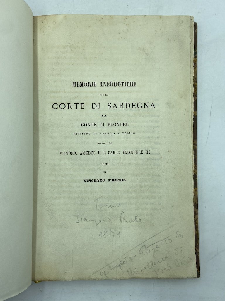 MEMORIE ANEDDOTICHE SULLA CORTE DI SARDEGNA DEL CONTE DI BLONDEL …